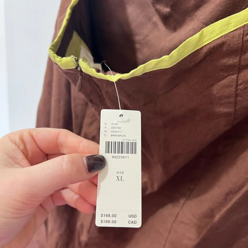 🏷 *NWT* ✨ Maeve by Anthropologie Brown & Chartreuse Midi Dress – Chic & Unique! - Picture 5 of 12
